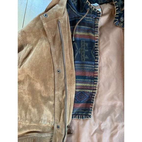 BT Ltd Jacket Mens Large Suede + Aztec Southwest Hood Lined Car Coat Vintage - Picture 11 of 16